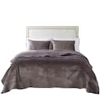 Riviera Velvet 2-Piece Gray Polyester Twin Quilt Set