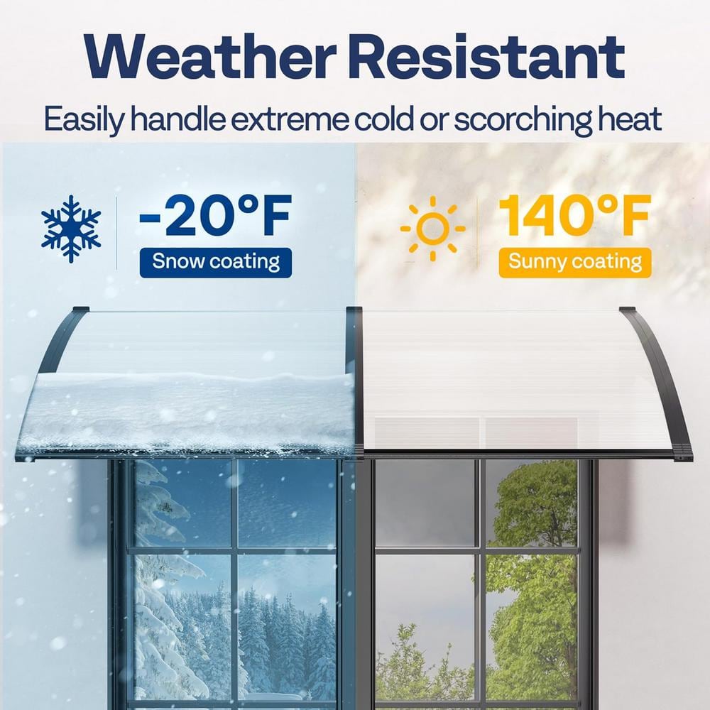 11'' H x 153.55'' W Black and Clear Polycarbonate Window Door Awning
