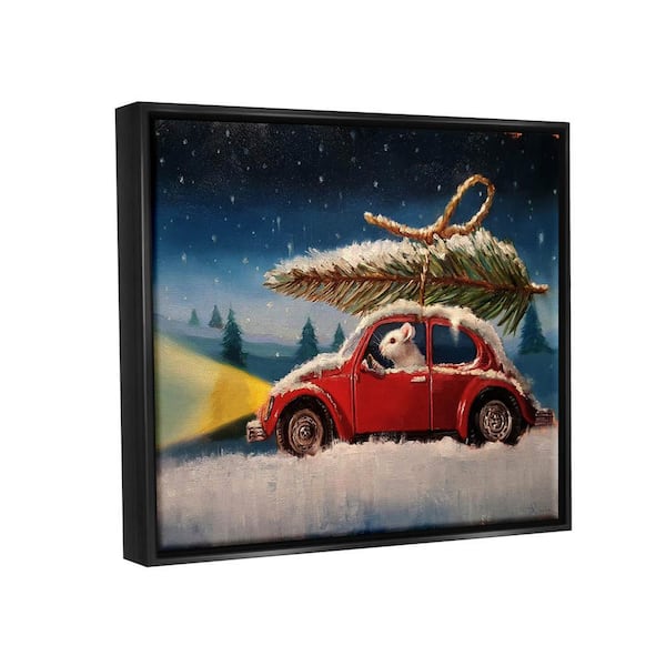 The Stupell Home Decor Collection Mouse Driving Through Snow Winter Holiday  Tree by Lucia Heffernan Floater Frame Animal Wall Art Print 31 in. x 25 in.  ac-384_ffb_24x30 - The Home Depot