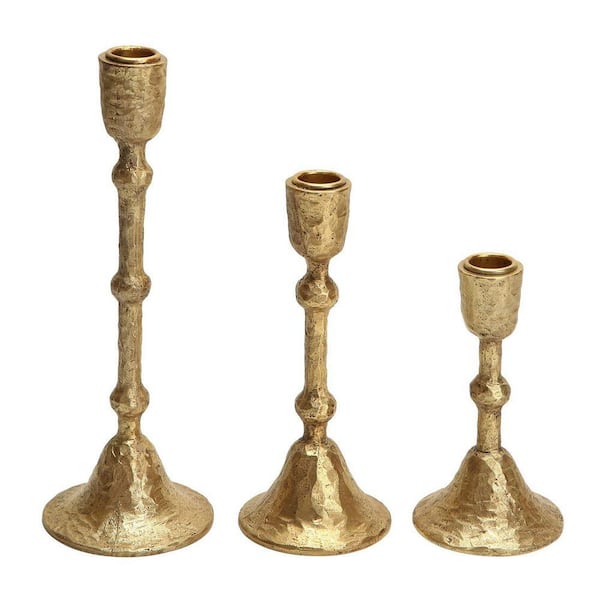 Set of 3 Gold Metal Taper Candle Holders Vintage Decorative ...