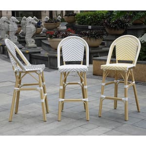 Janele 46.5 in. Yellow and Natural Tone High Back Metal 30 in. Bar Chair (Set of 2)