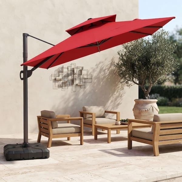 double offset patio umbrella Kingdura 11' X 11' Cantilever with Top Vent, Large Square Aluminum Outdoor Umbrella with 360-degree Rotation, Infinite Tilt, UV Protection for Pool Deck Garden Patio (Beige) ( powered LED lighting system 14ft Patio Umbrella Double Sided