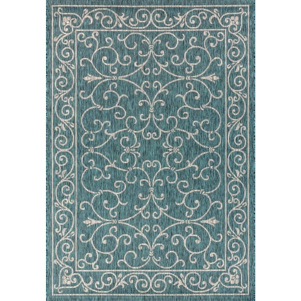 Jonathan Y Charleston Vintage Filigree Textured Weave Indoor/Outdoor Teal/Gray 3 ft. x 5 ft. Area Rug