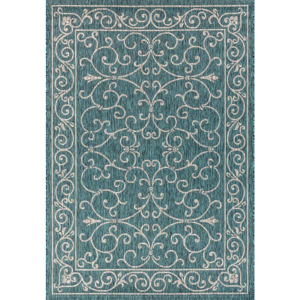 Teal & Gray Vintage Filigree 8'x10' Synthetic Indoor/Outdoor Rug