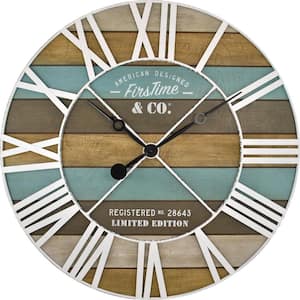 24 in. Maritime Distressed Teal Planks Wall Clock