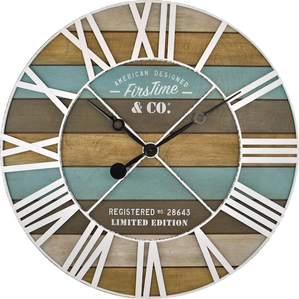 FirsTime & Co. 24 in. Maritime Distressed Teal Planks Wall Clock 00257 ...