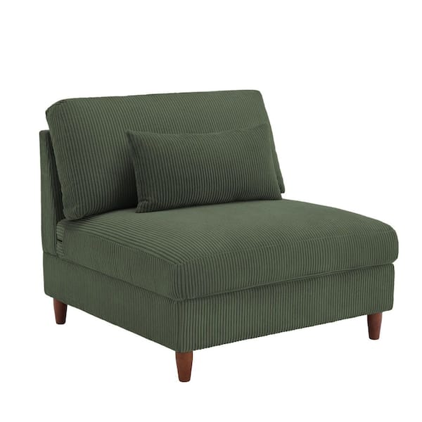 Uixe 37.3 in. Luxury Armless Corduroy Polyester Rectangle Sectional Center 1-Seat Sofa in Green (Set of 1)