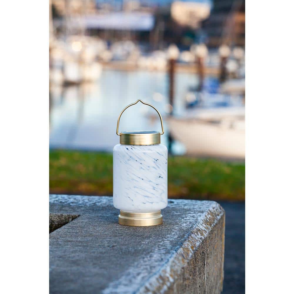 7.8'' White Glass Solar LED Outdoor Lantern