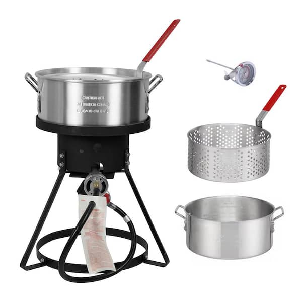 Heavy Duty Aluminum Outdoor Propane Fish Fryer 10.5 qt. with Thermometer 50,000 BTU (1-Pack)