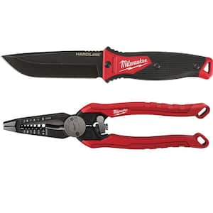 Hardline 5 in. AUS-8 Steel Fixed Blade Knife with 7-in-1 Combination Wire Strippers Pliers (2-Piece)