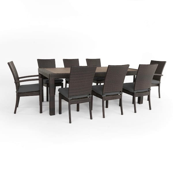 RST BRANDS Deco 9-Piece Wicker Outdoor Dining Set with Sunbrella Charcoal Gray Cushions