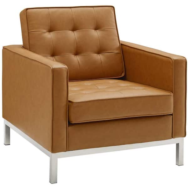 Modway Loft Tufted Silver Tan, Leather Arm Chair