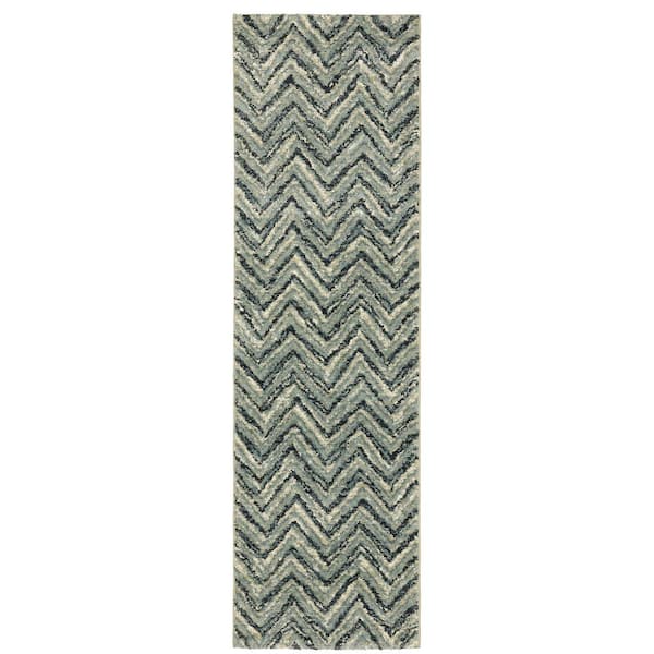 AVERLEY HOME Sienna Blue/Ivory 2 ft. x 8 ft. Industrial Geometric Chevron Polypropylene Indoor Runner Area Rug