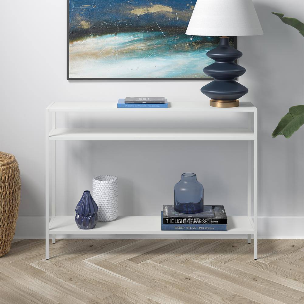 Matte White Steel Console Table with Shelves