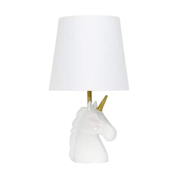 Simple Designs 16 in. Sparkling Gold and White Unicorn Table Lamp ...