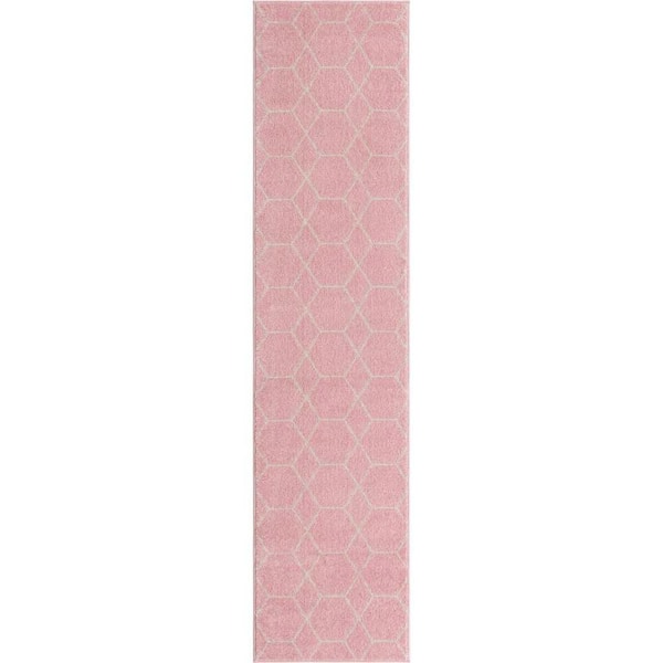 StyleWell Trellis Frieze Light Pink/Ivory 2 ft. x 8 ft. Geometric Runner Rug