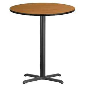 36 in. Round Black and Natural Laminate Table Top with 30 in. x 30 in. Bar Height Table Base