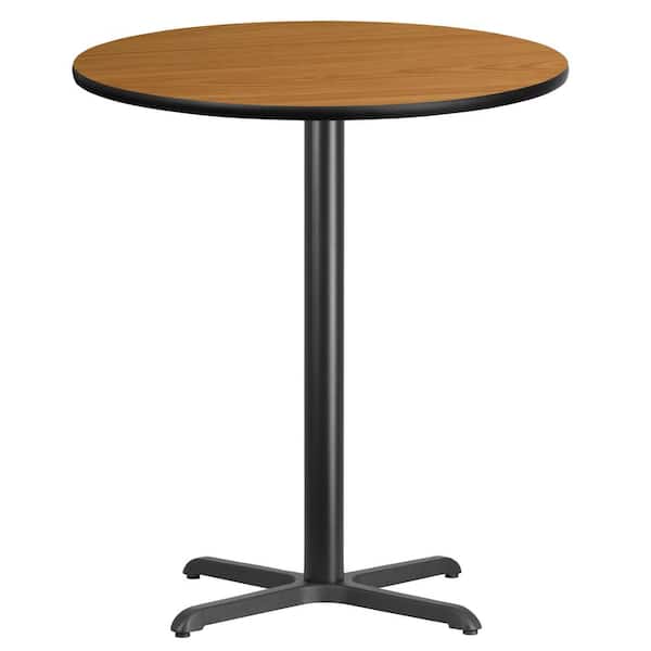 Flash Furniture 36 in. Round Black and Natural Laminate Table Top with 30 in. x 30 in. Bar Height Table Base
