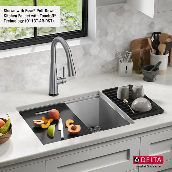 Delta - Rivet 25in Workstation Kitchen Sink Drop-In Top Mount 16 Gauge Stainless Steel Single Bowl with Workflow Ledge and Accessories