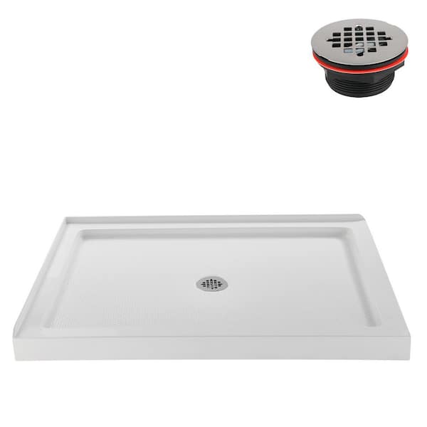 48 in. L x 36 in. W Corner Acrylic Shower Pan Base in Glossy White with Center Drain, Drain Included