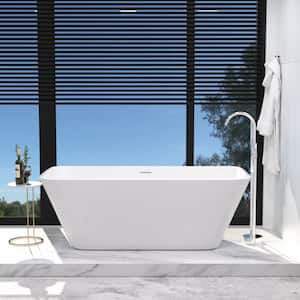 59 in. Luxury Rectangle Acrylic Freestanding Flatbottom Non-Whirlpool Double-Ended Soaking Bathtub in White