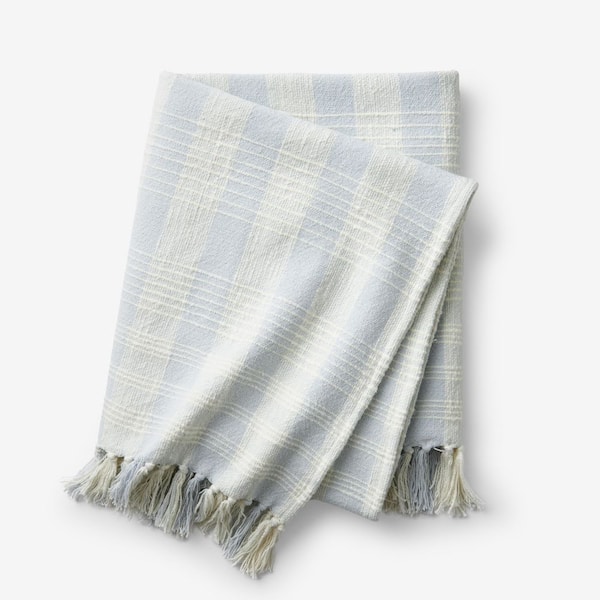 The Company Store Company Cotton Textured Lightweight Blue/White Throw Blanket