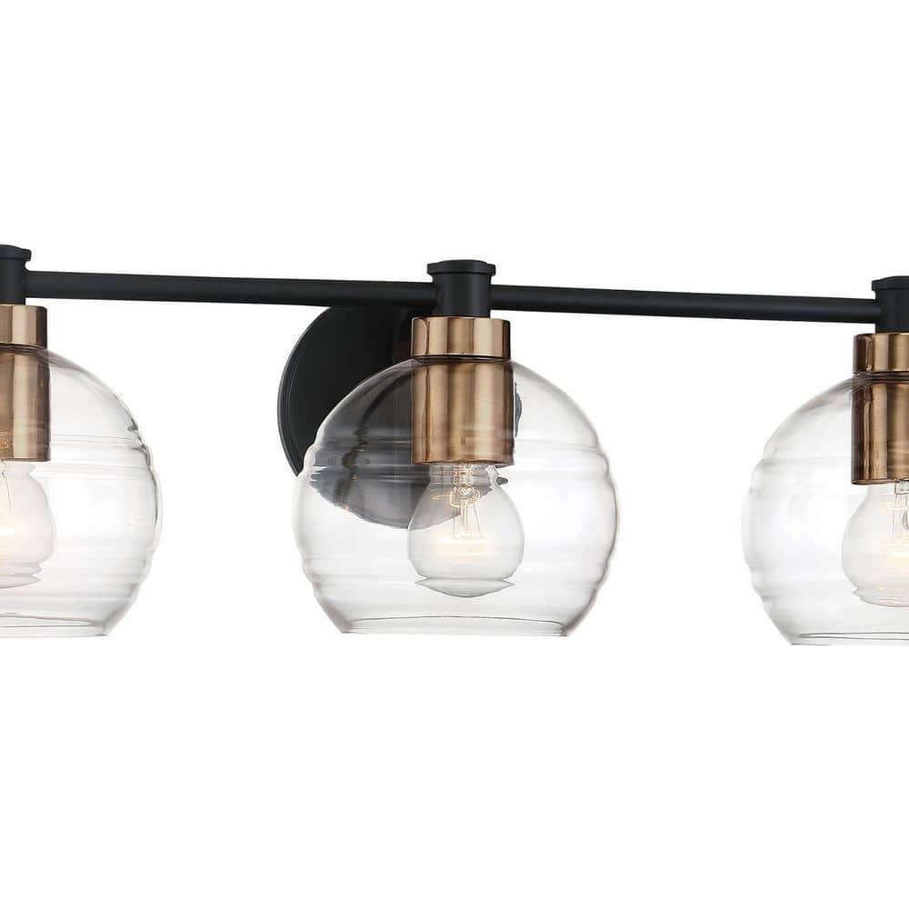 Sand Coal and Brushed Brass 3-Light Bath Vanity with Clear Glass