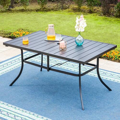 Rectangle Metal Patio Outdoor Dining Table with Umbrella Hole