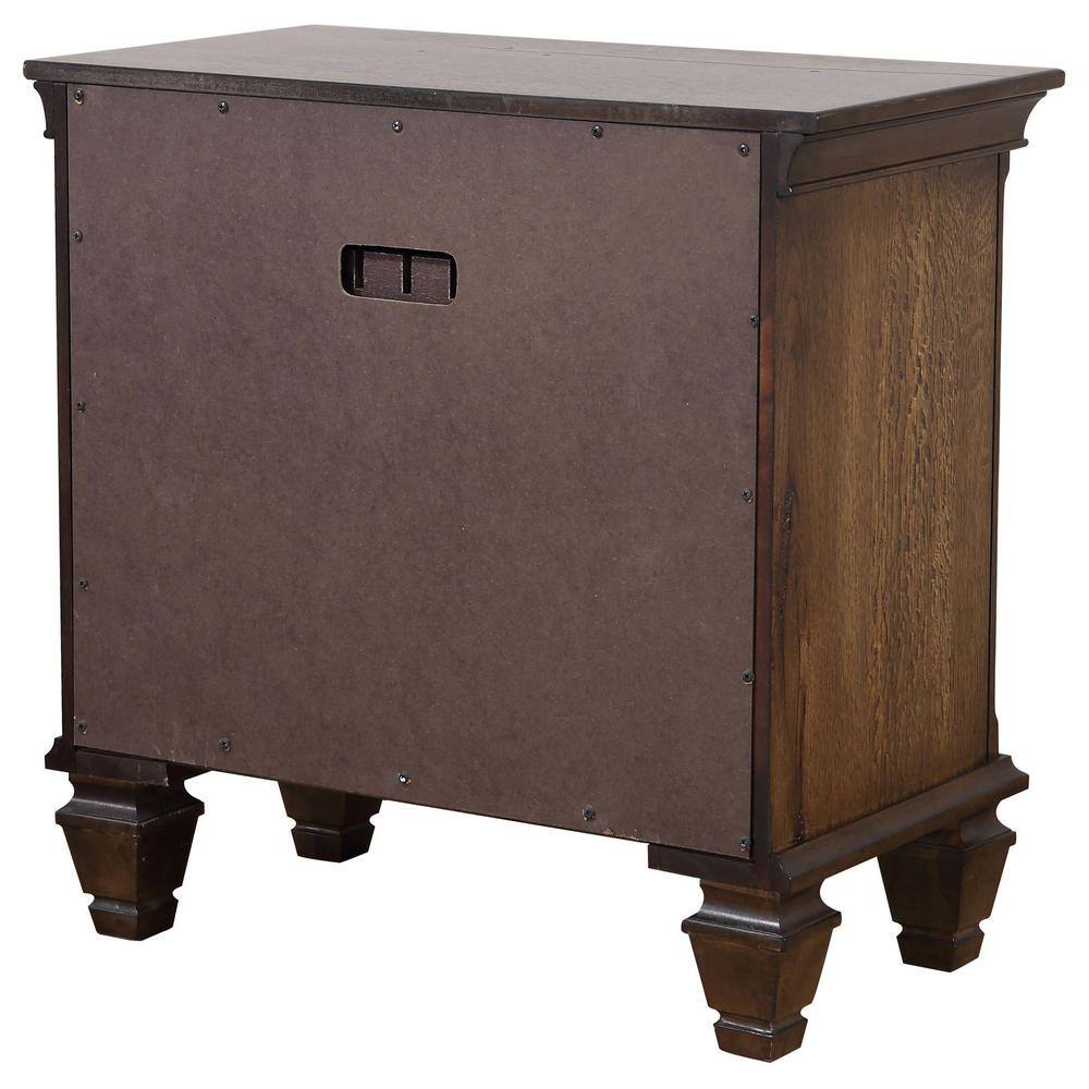 Burnished Oak Contemporary 2-Drawer Nightstand with Pullout Tray