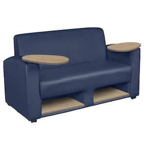 56 in. Blue Vinyl Fabric Tablet Arm Loveseat with Storage