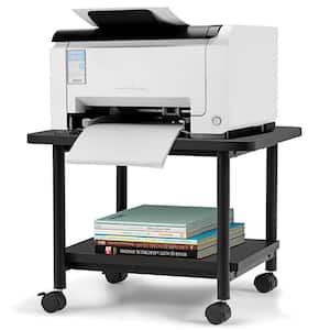 2-Tier Rolling Under Desk Printer Cart with 2 Storage Shelves Printer Stand for home office Black