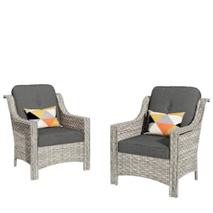 Eureka Gray Modern Wicker Outdoor Lounge Chair Seating Set with Black Cushions (2-Pack)