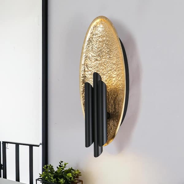 Amphotical 6-Light Integrated LED Black and Vintage Goldleaf Wall Sconce with Resin Shade Modern Dimmable Wall Lighting