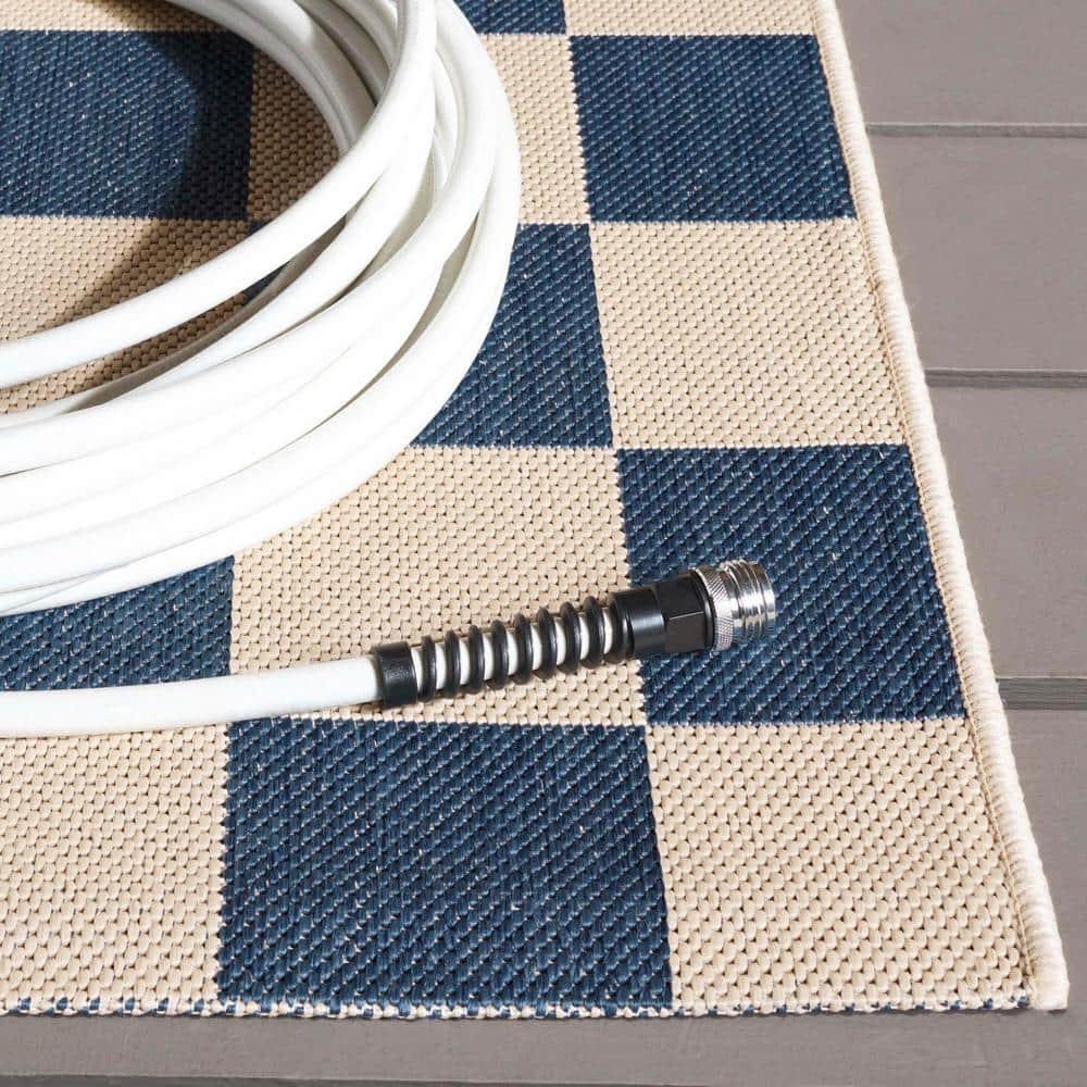 Blue and Beige Checkered Indoor/Outdoor Area Rug 4' x 5'7"