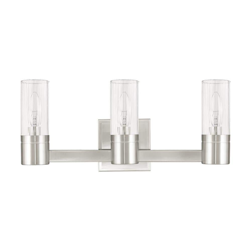 Midtown Brushed Nickel 3-Light Vanity with Clear Fluted Glass