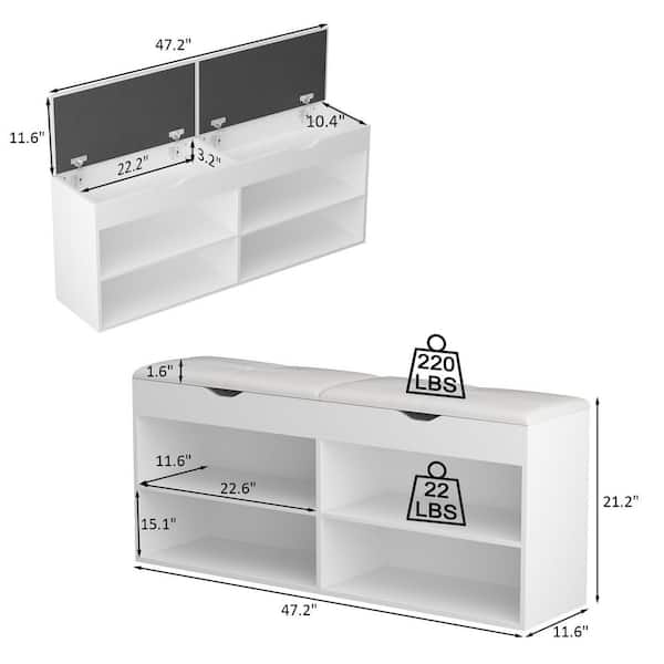 FUFU&GAGA 21.2 in. H x 24 in. W 6-Pair Shoes White Wood Shoe Storage Bench  with Hidden Storage Compartment KF200123-02 - The Home Depot