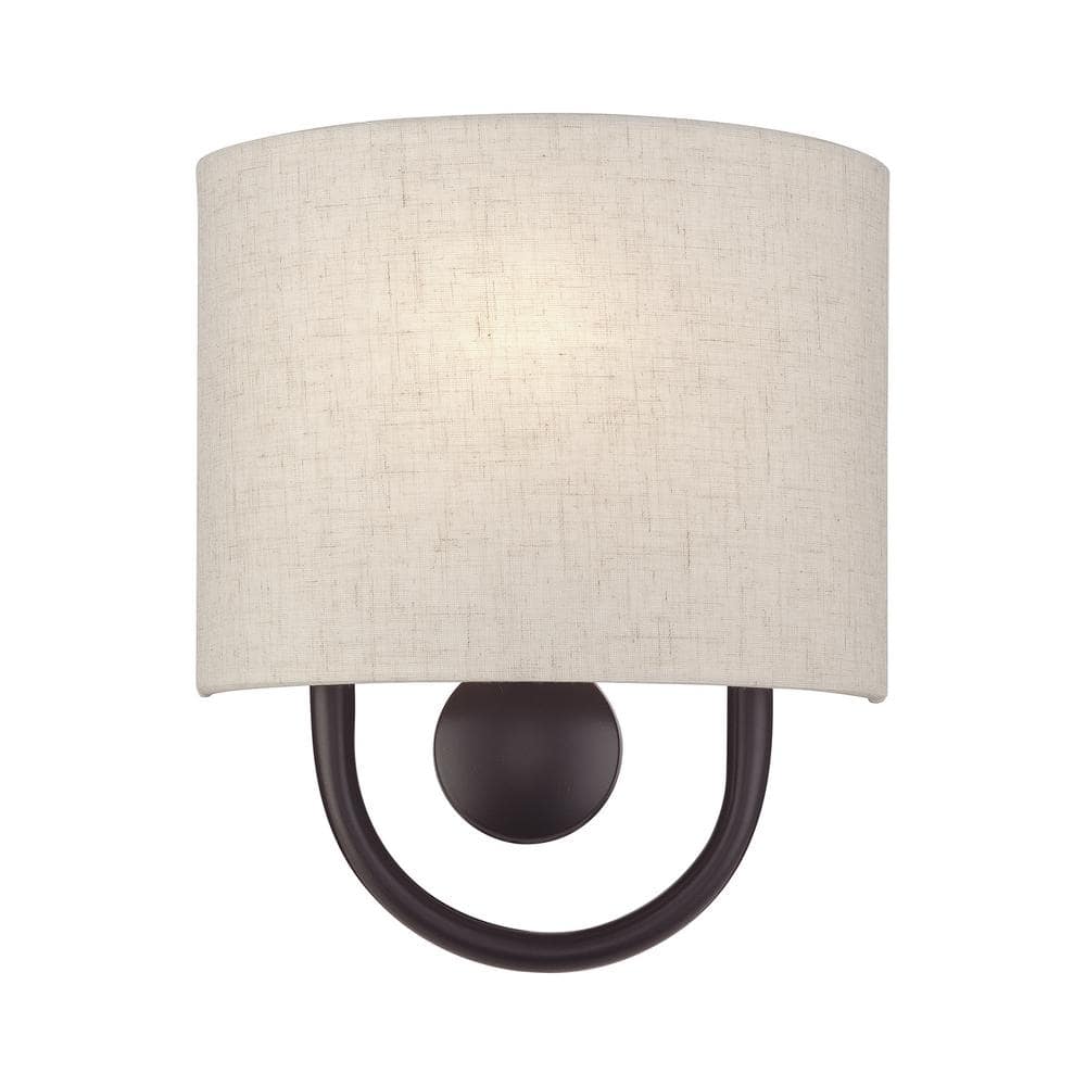 Stratton 9 in. 1-Light English Bronze ADA Wall Sconce with Oatmeal Fabric Shade price history on PriceWatchPro