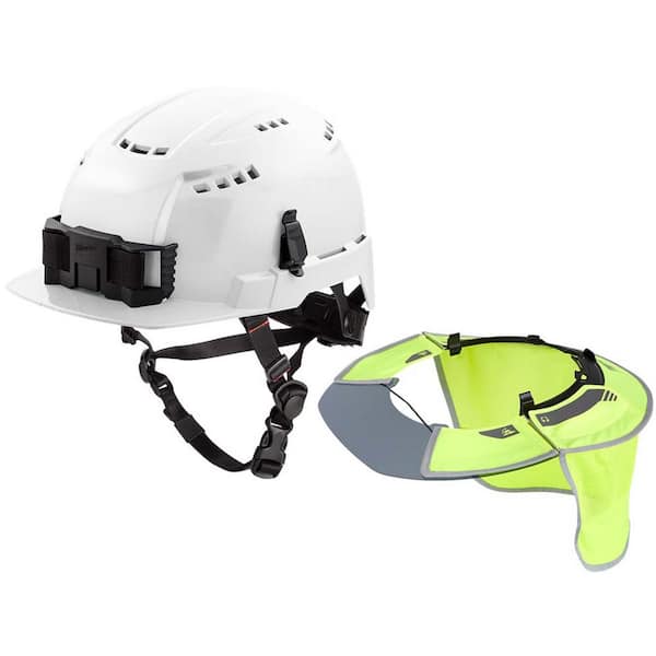 Milwaukee BOLT White Type 2 Class C Front Brim Vented Safety Helmet with High Visibility Mesh Sunshade