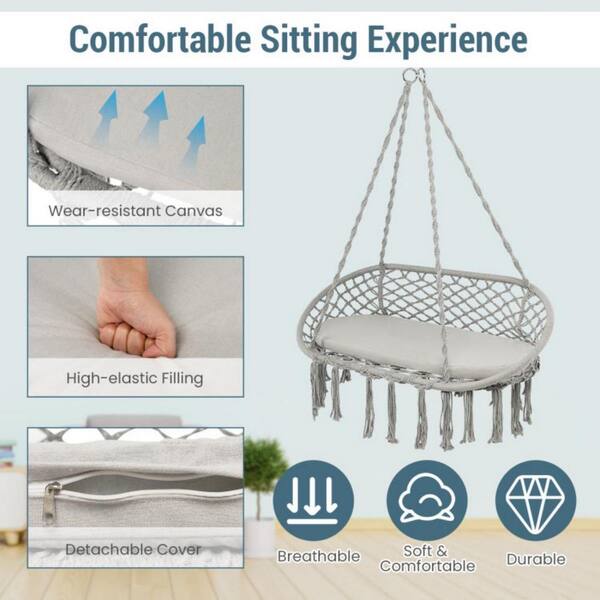 Grassman Hanging Chair With Steel Support Bar – Includes Hardware, 2 Cushions & Carry Bag, 500lb Capacity For Indoor & Outdoor