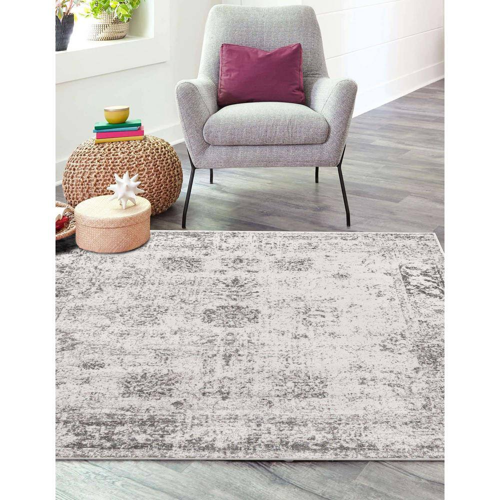 Sofia Collection 13' Square Gray and Beige Synthetic Rug