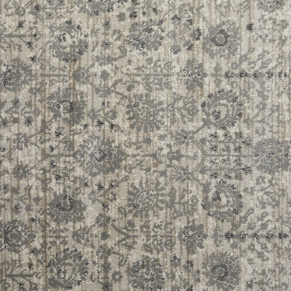 Ivory and Gray Floral Synthetic 5' x 7' Area Rug