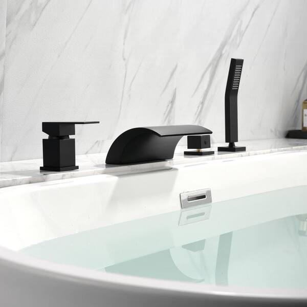 Waterfall Roman outlets Tub Faucet Matte Black Deck Mount Bath Tub Filler with Hand Show