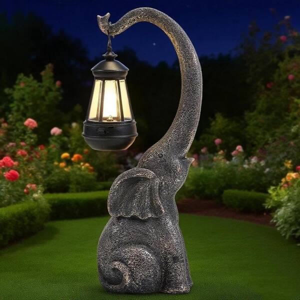 Solar-Powered Elephant Garden Statue Light L096521MPG - The Home Depot