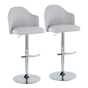 Ahoy 33 in. Light Grey Fabric and Chrome Metal Adjustable Bar Stool with Rounded T Footrest (Set of 2)