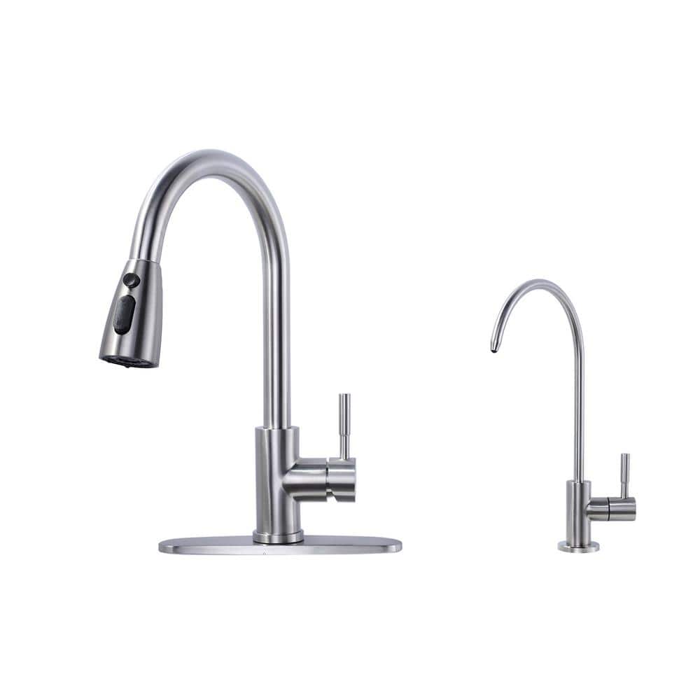 ALEASHA Single Handle Pull Down Sprayer Kitchen Faucet and Beverage Faucet in Brushed Nickel