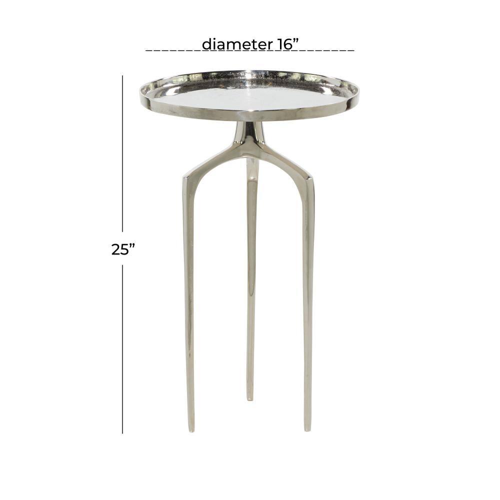 Contemporary Silver Metal Round Side Table with Curved Tripod Base