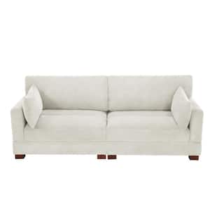 84.6 in. Modern Square Arm Corduroy Fabric Upholstered Rectangle 2-Seater Sofa in. Beige With Two Pillows