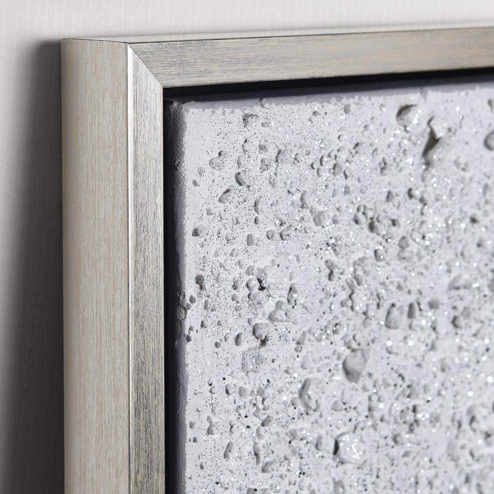 White Snow Abstract Textured Hand Painted Canvas with Silver Frame