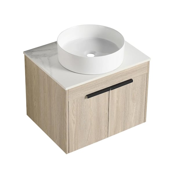 Satico 23.60 in. W x 18.90 in. D x 23.00 in. H Floating Wall-Mounted Bath Vanity in White Oak with Ceramic Top