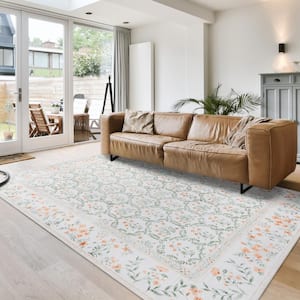 Crystal Print Vela Ivory/Green 8 ft. x 10 ft. Floral Digitally Printed Polyester Area Rug